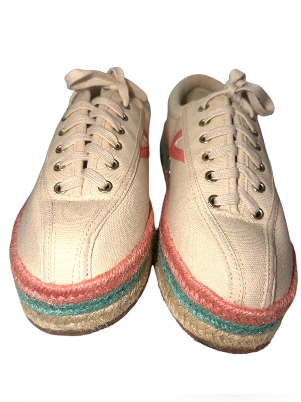 Tretorn Nylite Plus Espadrille Sneakers in Cream with Pink & Blue Accents